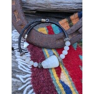 Vintage Agate Southwestern Bracelet, White Stone Wrap Bracelet